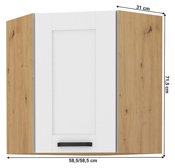NovýNábytok.sk Horná rohová skrinka Lesana 2 (biela + dub artisan) 58x58 GN-72 1F . Vlastná spoľahlivá doprava až k Vám domov. 1063964
