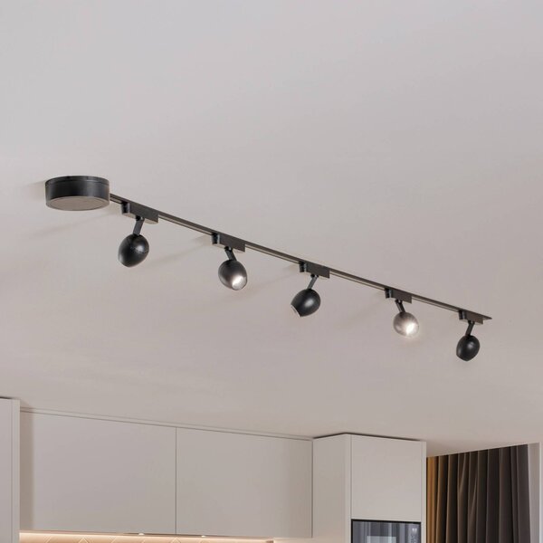 Lumaro track system, reflektory, 5 svetiel, čierne, Ø6cm, 48V, stmievateľné, Čierna, Obývacia izba / jedáleň, Plast, Moderný, Koľajnicový systém
