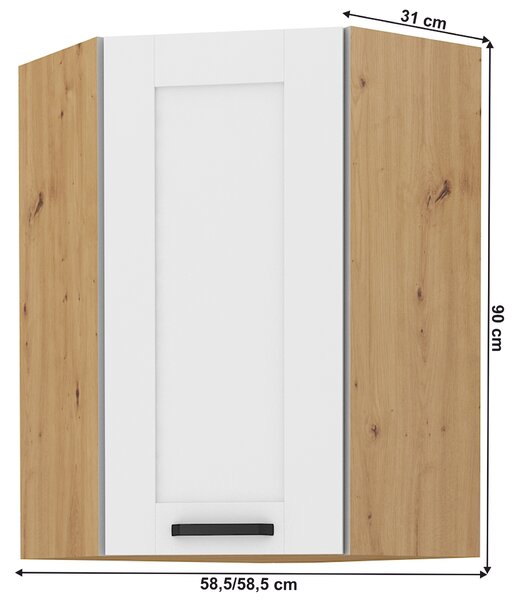 NovýNábytok.sk Horná rohová skrinka Lesana 2 (biela + dub artisan) 58x58 GN-90 1F . Vlastná spoľahlivá doprava až k Vám domov. 1063965