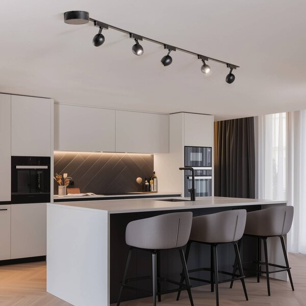 Lumaro track system, reflektory, 5 svetiel, čierne, Ø6cm, 48V, stmievateľné, Čierna, Obývacia izba / jedáleň, Plast, Moderný, Koľajnicový systém