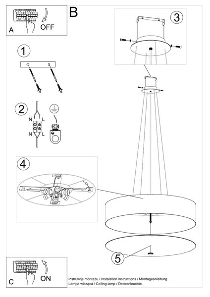 Závesné svietidlo Skala, 1x čierne textilné tienidlo, (biele sklo), (fi 70 cm)