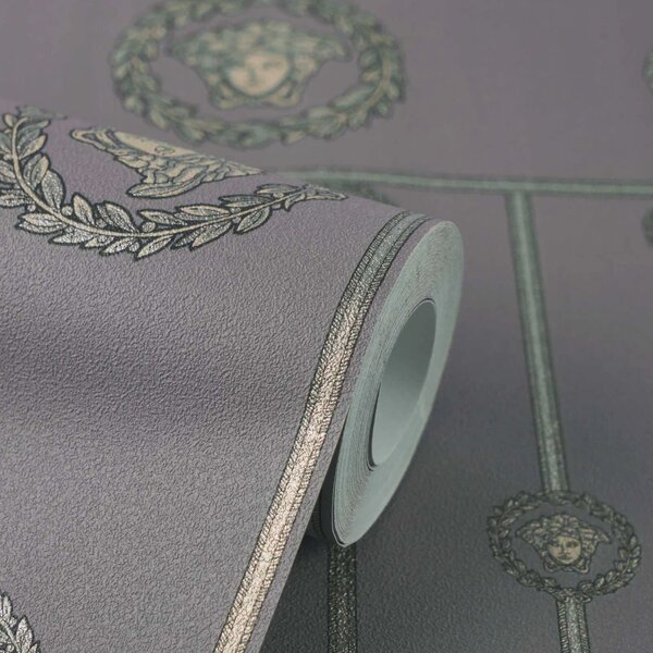 A.S. Création | Vliesová tapeta na stenu Versace 6 79131-4 | 0,53 x 10,05 m | šedá, fialová, metalická
