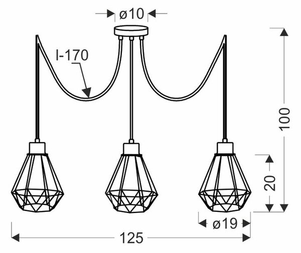 Čierno-zlatý závesný decentrálny luster Primo pre žiarovku 3x E27 – LED lustre a svietidlá > Kolekcie svietidiel > Kolekcia svietidiel