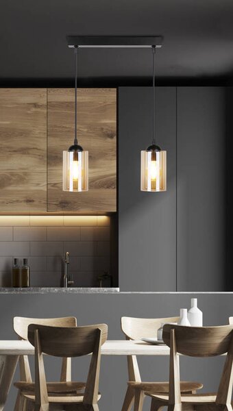 Čierno-hnedý závesný luster Bistro pre žiarovku 2x E27 – LED lustre a svietidlá > Kolekcie svietidiel > Kolekcia svietidiel BISTRO