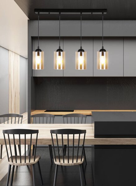 Čierno-hnedý závesný luster Bistro pre žiarovku 4x E27 – LED lustre a svietidlá > Kolekcie svietidiel > Kolekcia svietidiel BISTRO