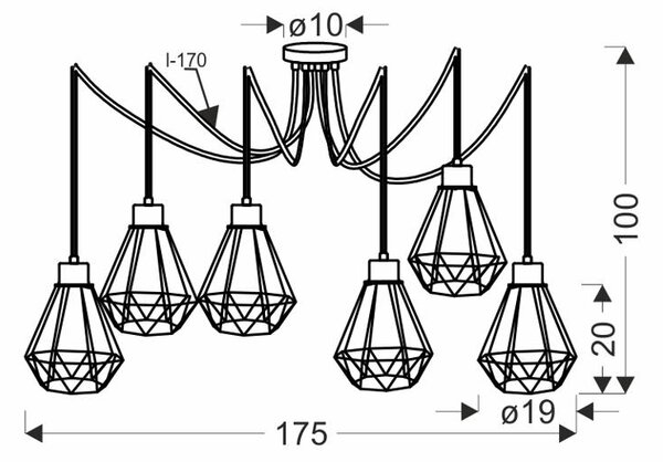Čierno-zlatý závesný decentrálny luster Primo pre žiarovku 6x E27 – LED lustre a svietidlá > Kolekcie svietidiel > Kolekcia svietidiel