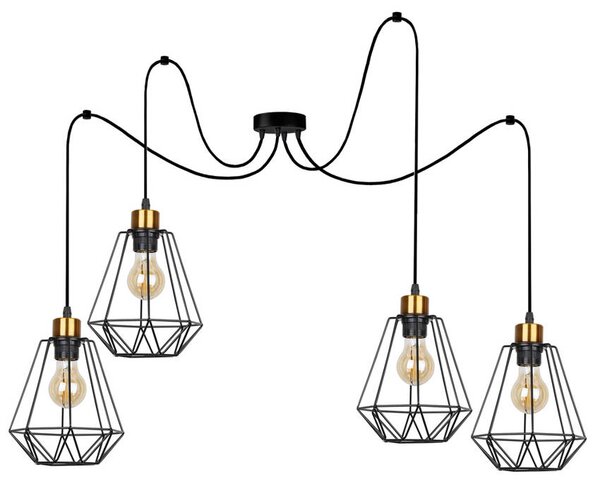 Čierno-zlatý závesný decentrálny luster Primo pre žiarovku 4x E27 – LED lustre a svietidlá > Kolekcie svietidiel > Kolekcia svietidiel