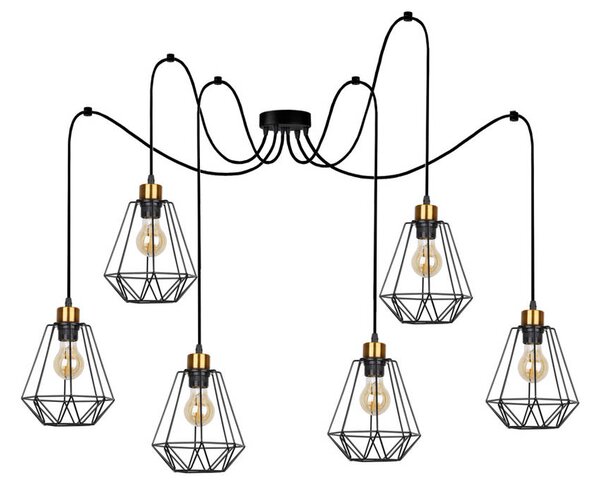 Čierno-zlatý závesný decentrálny luster Primo pre žiarovku 6x E27 – LED lustre a svietidlá > Kolekcie svietidiel > Kolekcia svietidiel
