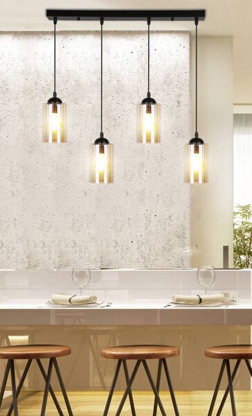 Čierno-hnedý závesný luster Bistro pre žiarovku 4x E27 – LED lustre a svietidlá > Kolekcie svietidiel > Kolekcia svietidiel BISTRO