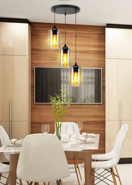 Čierno-hnedý závesný luster Bistro pre žiarovku 3x E27 s guľatou základňou – LED lustre a svietidlá > Kolekcie svietidiel > Kolekcia