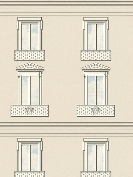 A.S. Création | Vliesová tapeta na stenu Versace 6 79132-2 | 0,53 x 10,05 m | biela, krémová, šedá, čierna, tyrkysová