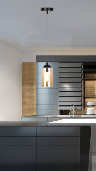 Čierno-hnedý závesný luster Bistro pre žiarovku E27 – LED lustre a svietidlá > Kolekcie svietidiel > Kolekcia svietidiel BISTRO