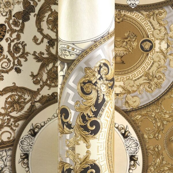 A.S. Création | Vliesová tapeta na stenu Versace 6 79136-3 | 0,53 x 10,05 m | zlatá, žltá, hnedá, krémová