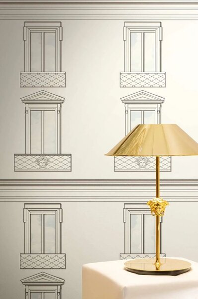A.S. Création | Vliesová tapeta na stenu Versace 6 79132-3 | 0,53 x 10,05 m | biela, krémová, čierna, tyrkysová