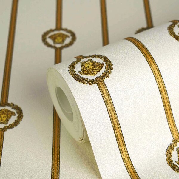 A.S. Création | Vliesová tapeta na stenu Versace 6 79173-1 | 0,53 x 10,05 m | biela, krémová, zlatá