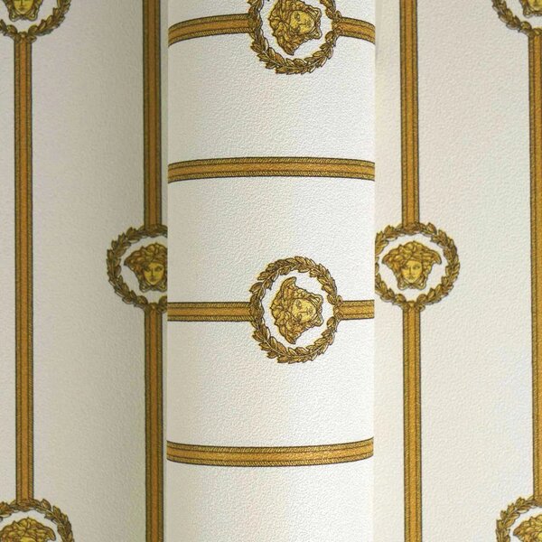 A.S. Création | Vliesová tapeta na stenu Versace 6 79173-1 | 0,53 x 10,05 m | biela, krémová, zlatá