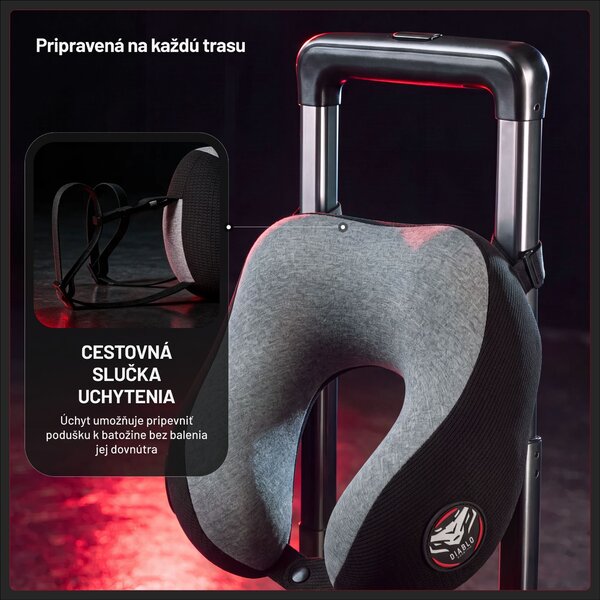 Cestovný vankúš na krk, do lietadla, pamäťová pena, sivo-čierny: Diablo TRAVEL PILLOW