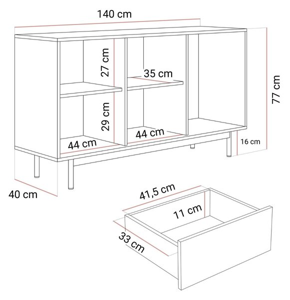 KOMODA CELESTINO 2D3S DUB + KAŠMÍR 140 cm