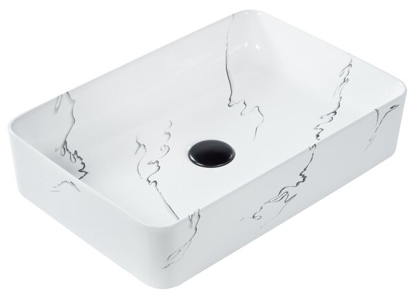 Kúpeľňové umývadlo na dosku biele keramické mramorový efekt 51 x 34 cm obdĺžnikové glamour štýl
