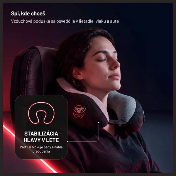 Cestovný vankúš na krk, do lietadla, pamäťová pena, sivo-čierny: Diablo TRAVEL PILLOW