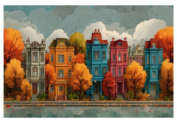 Obraz jesenné farebné fasády domov