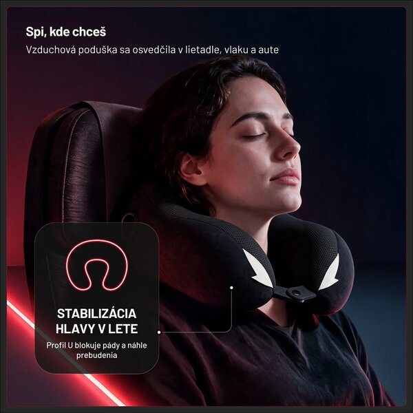 Cestovný vankúš na krk, do lietadla, pamäťová pena, čierny: Diablo TRAVEL PILLOW