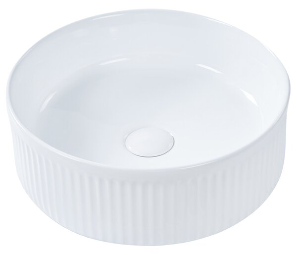 Kúpeľňové umývadlo na dosku lesklé biele keramické 37 cm okrúhle moderný štýl
