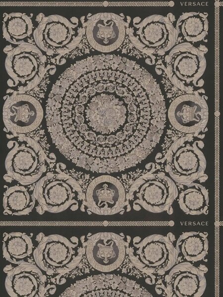 A.S. Création | Vliesová tapeta na stenu Versace 6 79134-1 | 0,53 x 10,05 m | čierna, béžová, fialová