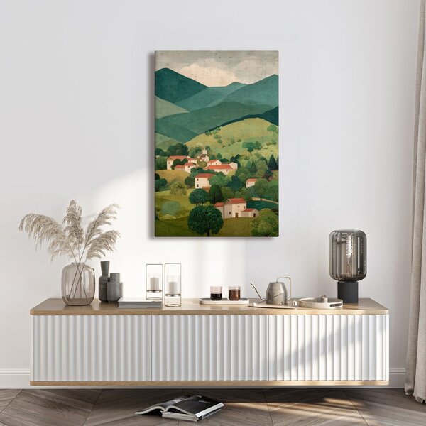 Obraz horská panoráma s dedinou