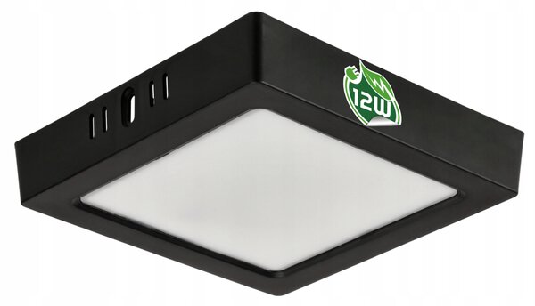 LED prisadený stropný panel – štvorec, 12 W, 1200 lm, čierny