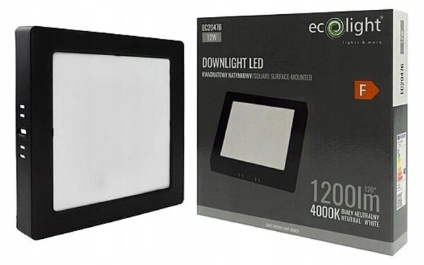 LED prisadený stropný panel – štvorec, 12 W, 1200 lm, čierny