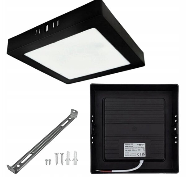 LED prisadený stropný panel – štvorec, 12 W, 1200 lm, čierny