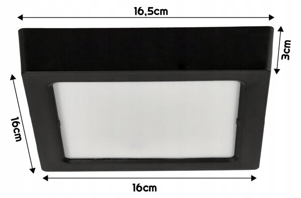 LED prisadený stropný panel – štvorec, 12 W, 1200 lm, čierny