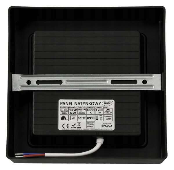 LED prisadený stropný panel – štvorec, 12 W, 1200 lm, čierny