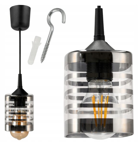 Závesné stropné svietidlo / luster LED E27, nastaviteľné 0–100 cm, sklenené tienidlo