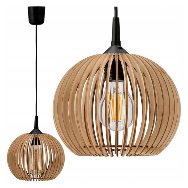 BERGE LED STROPNÁ ZÁVESNÁ LAMPA, DREVENÁ, 1xE27 + KLIP PRE JEDNODUCHÚ MONTÁŽ
