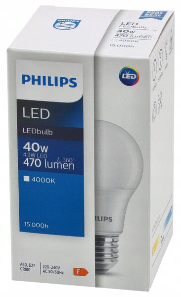 LED žiarovka E27 PHILIPS 4,9W 470lm 4000k - neutrálna biela