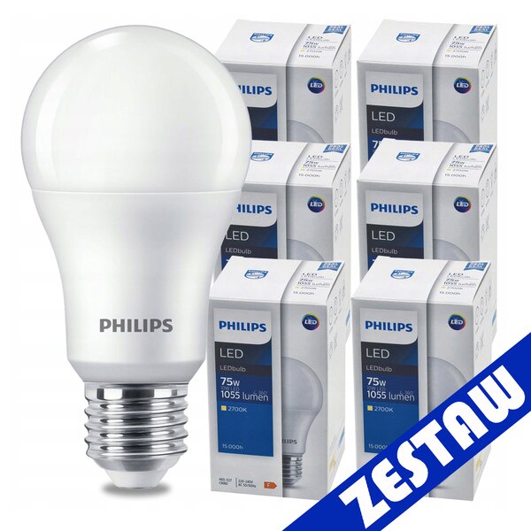 SADA 6 ks LED žiaroviek PHILIPS E27 10W 1055lm - tepla biela