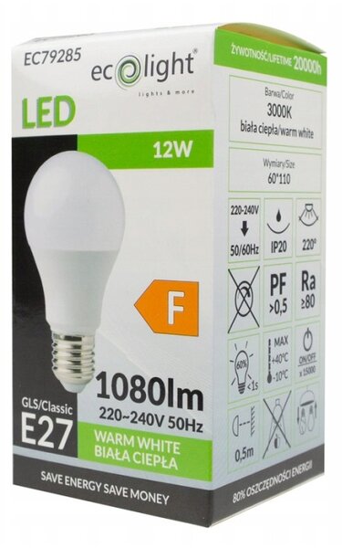LED žiarovka E27 12W 1080lm 3000K Teplá farba svetla WW Eco Light