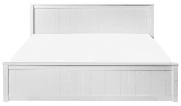 Posteľ biela borovicové drevo 180 x 200 cm s čelom lamelový rošt úložný priestor minimalistický škandinávsky štýl spálňa
