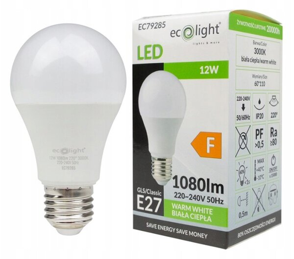 LED žiarovka E27 12W 1080lm 3000K Teplá farba svetla WW Eco Light