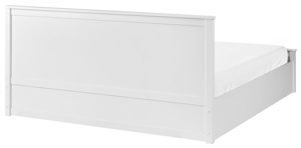 Posteľ biela borovicové drevo 180 x 200 cm s čelom lamelový rošt úložný priestor minimalistický škandinávsky štýl spálňa
