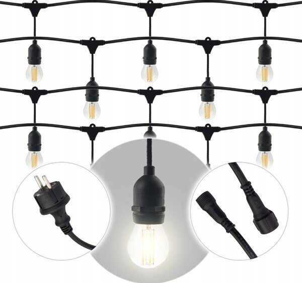 ZÁHRADNÁ SVETELNÁ REŤAZ 10m 10xE27 Sada s LED žiarovkami IP44
