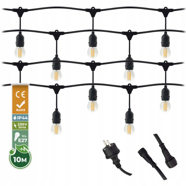 ZÁHRADNÁ SVETELNÁ REŤAZ 10m 10xE27 Sada s LED žiarovkami IP44