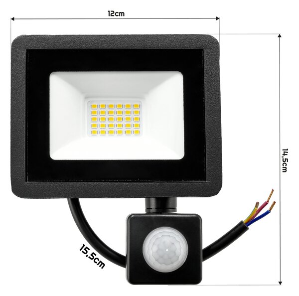 LED reflektor 30W 2700lm so senzorom pohybu, súmrakový reflektor IP65