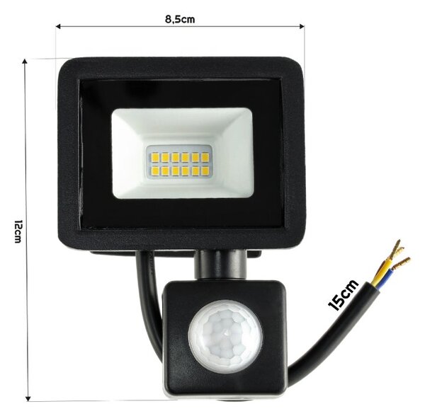 LED reflektor 10W 900lm so senzorom pohybu, súmrakový reflektor IP65
