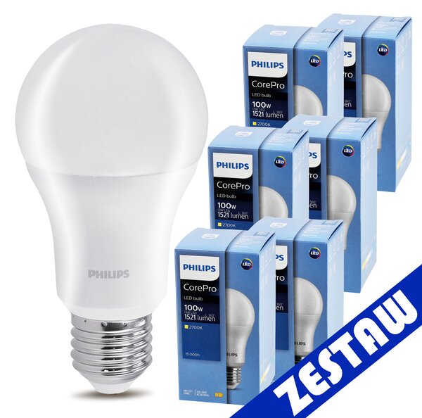 SADA 6x LED žiarovka E27 PHILIPS 13W = 100W 1521lm Farba 2700k Premium A60