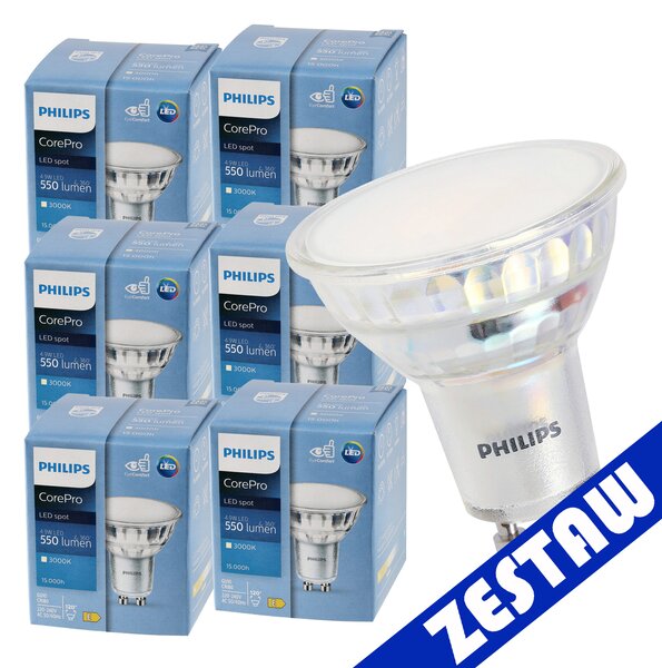 SADA 6x LED žiarovka PHILIPS GU10 4,9W 550lm teplá farba 3000K