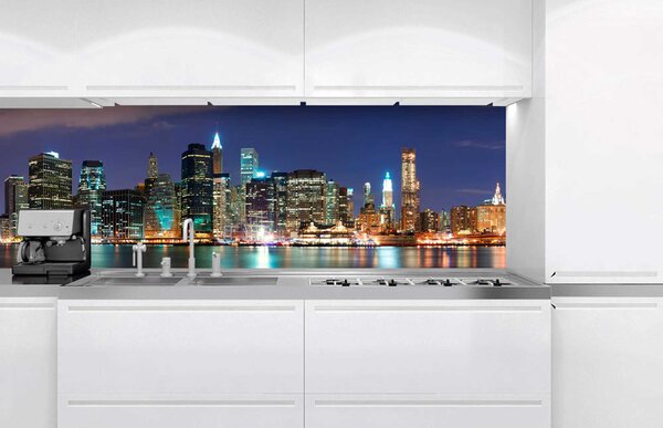 DIMEX | Fototapeta do kuchyne Manhattan KI-180-017 | 180 x 60 cm | modrá, béžová, hnedá