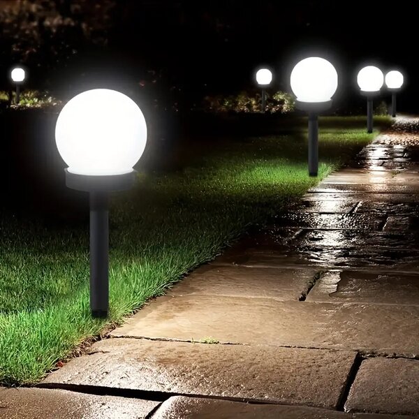 SADA 4 solárnych záhradných lámp, LED, BIELA, 10 cm, vodotesná, IP44